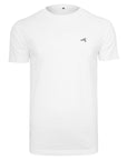 weißes basic T-Shirt von vorne mit kleinem schwarzen Rollo Socks Label auf der Brust