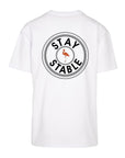 oversized T-Shirt in weiß mit schwarzem Oversized Stay Stable und Flamingo Print